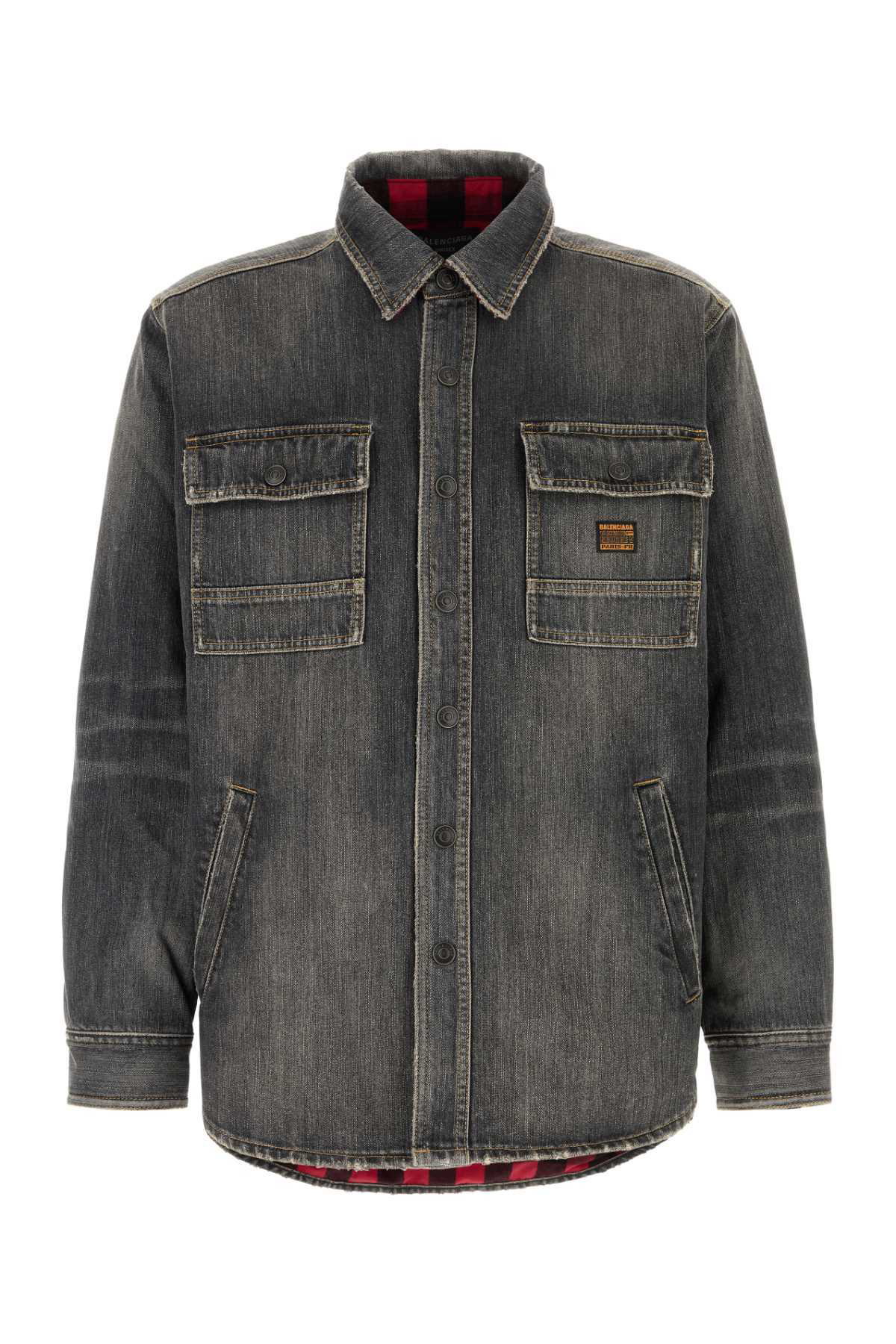 Balenciaga Men's Leather Tracksuit Jacket in Black/Blue