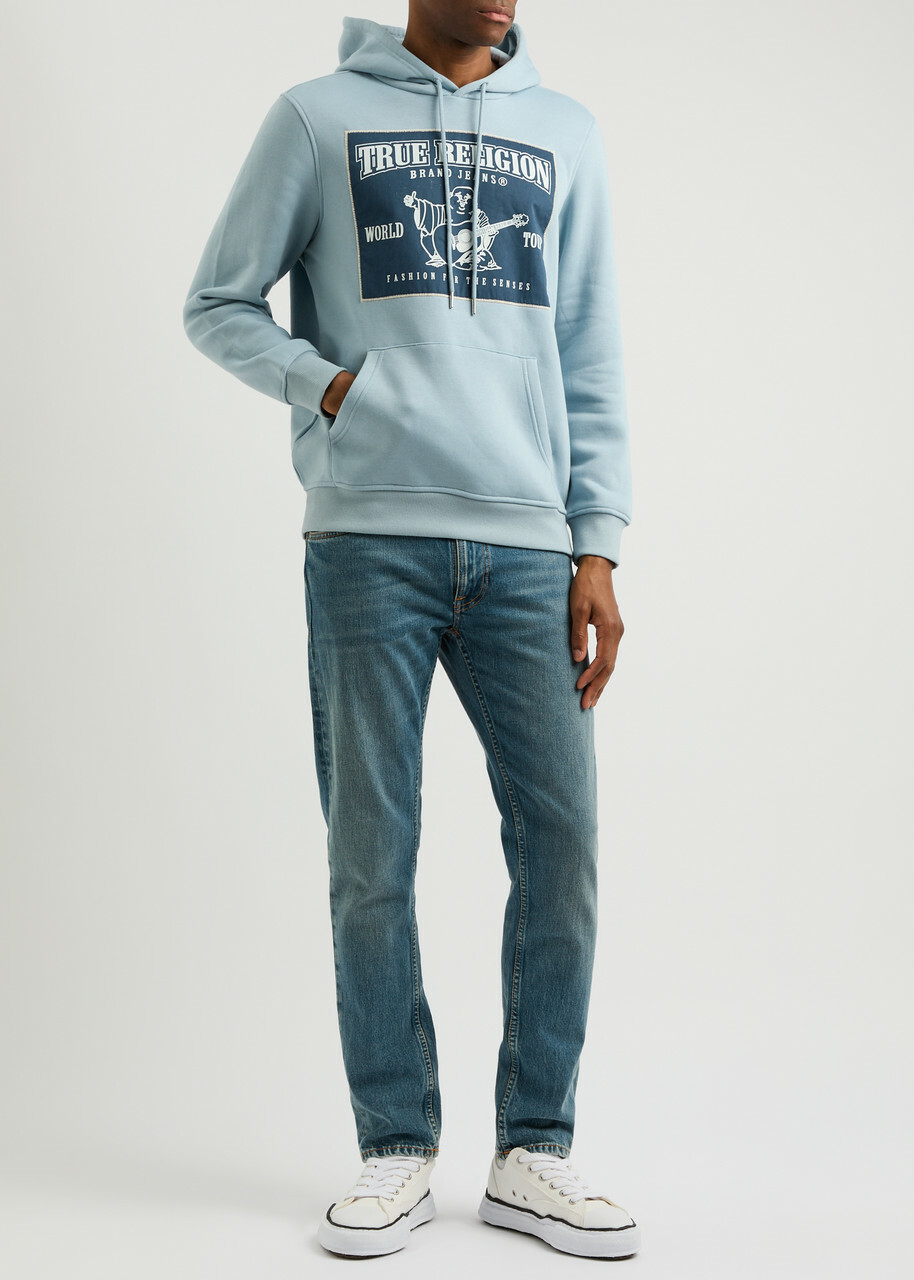 True Religion Logo Hooded Jersey Sweatshirt Blue
