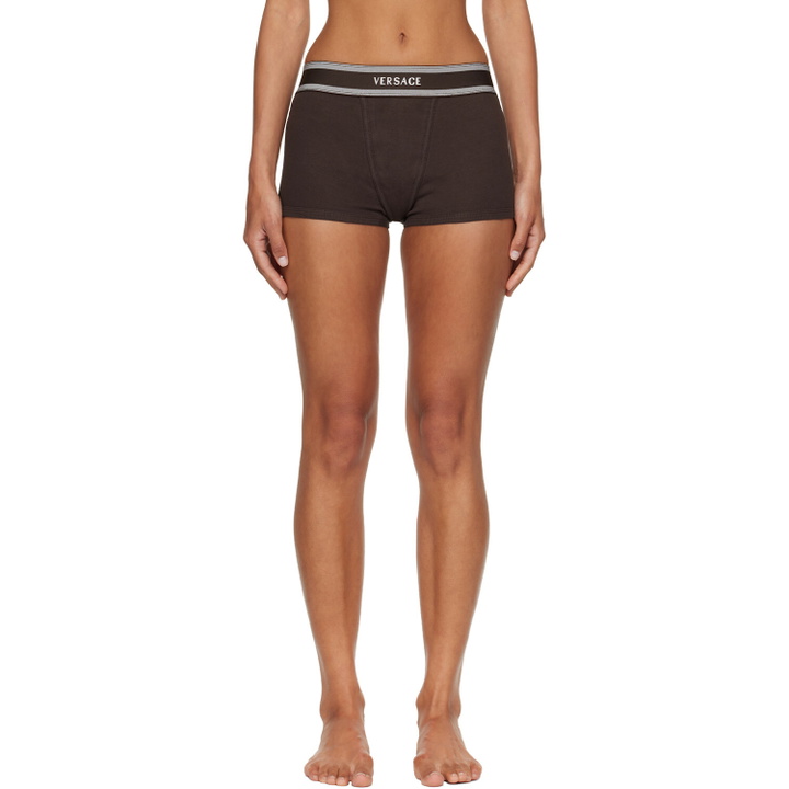 Photo: Versace Brown Cotton Rib Short Trunk Boxer Briefs