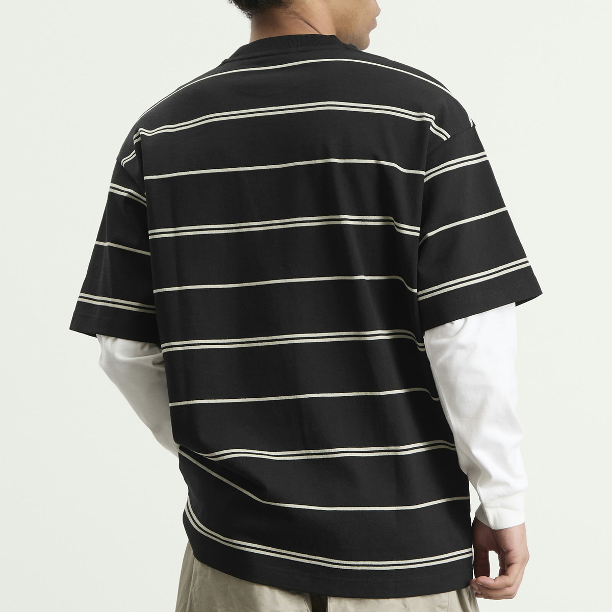 Comme des Garçons Homme Men's Horiztonal Stripe Long Sleeve Top in Black/Grey X Off-White