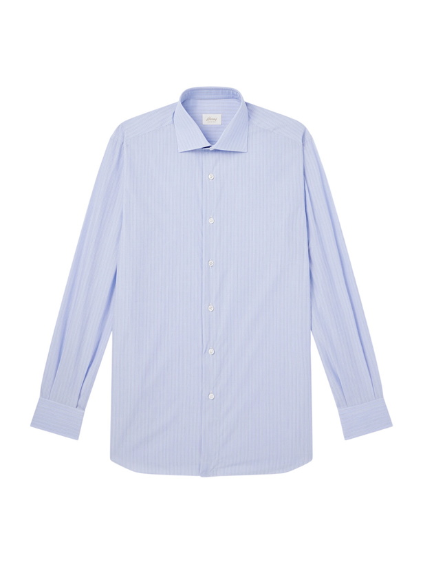 Photo: Brioni - Striped Cotton-Poplin Shirt - Blue