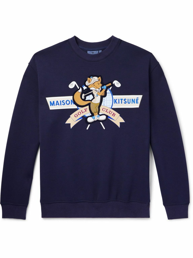 Photo: Maison Kitsuné - Logo-Embellished Jersey Golf Sweatshirt - Blue
