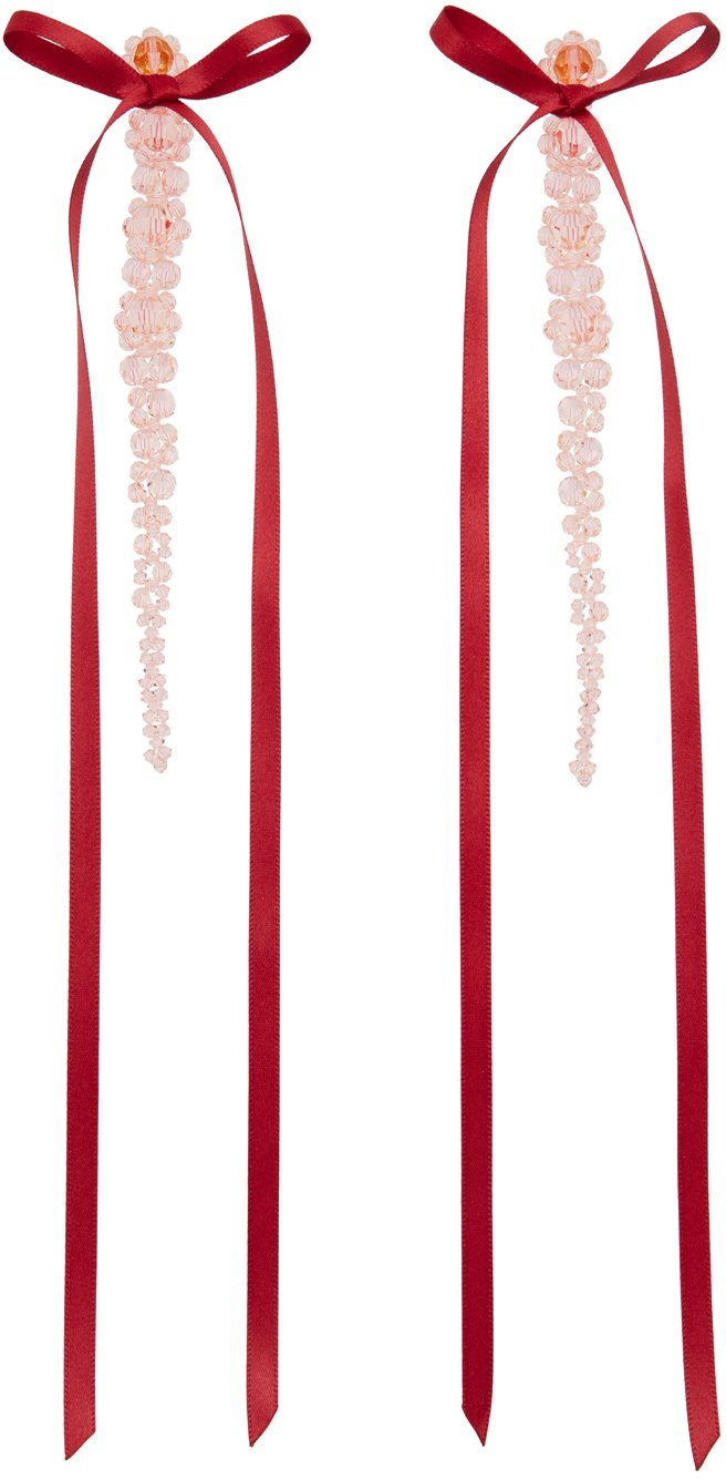 Simone Rocha Pink & Red Bow Ribbon Drip Earrings Simone Rocha