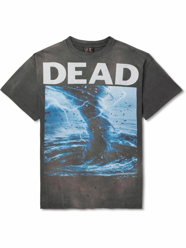 Photo: SAINT Mxxxxxx - Dead Heathen Printed Distressed Cotton-Jersey T-Shirt - Gray