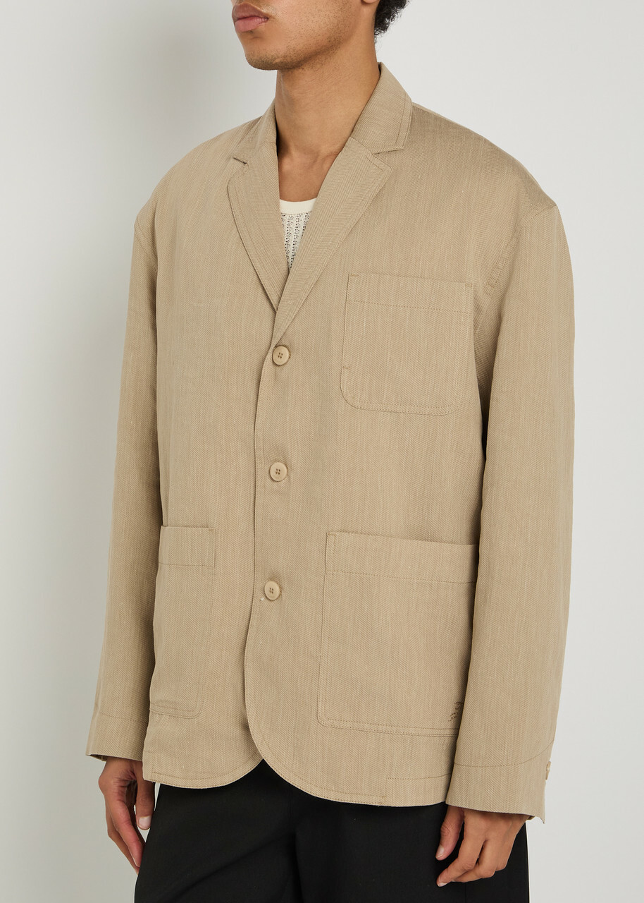 Jacquemus La Veste Pastro Striped Linen Jacket Beige