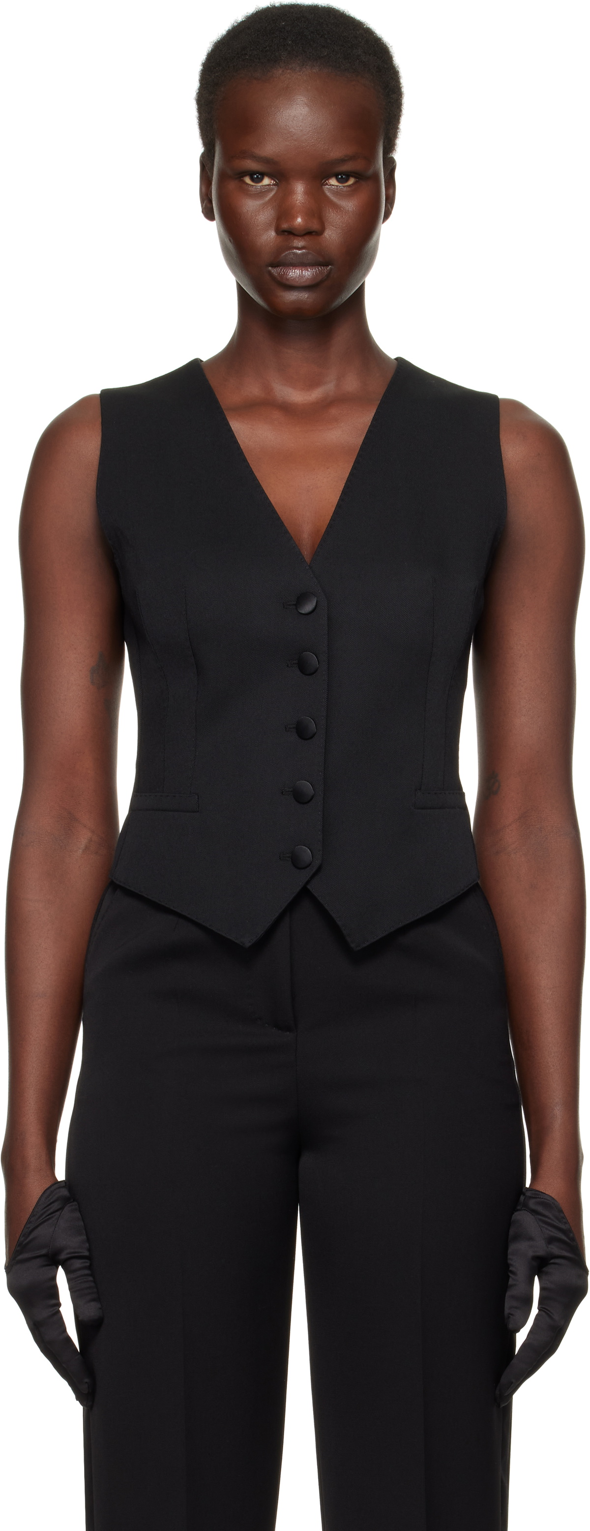 Dolce&Gabbana Black Gabardine Wool Vest