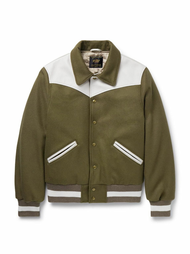 Photo: Golden Bear - Padded Leather-Trimmed Wool-Blend Felt Varsity Jacket - Green
