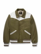 Golden Bear - Padded Leather-Trimmed Wool-Blend Felt Varsity Jacket - Green