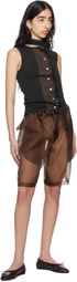 Meta Campania Collective Brown Neil Exaggerated See-Through Silk Drawstring Shorts