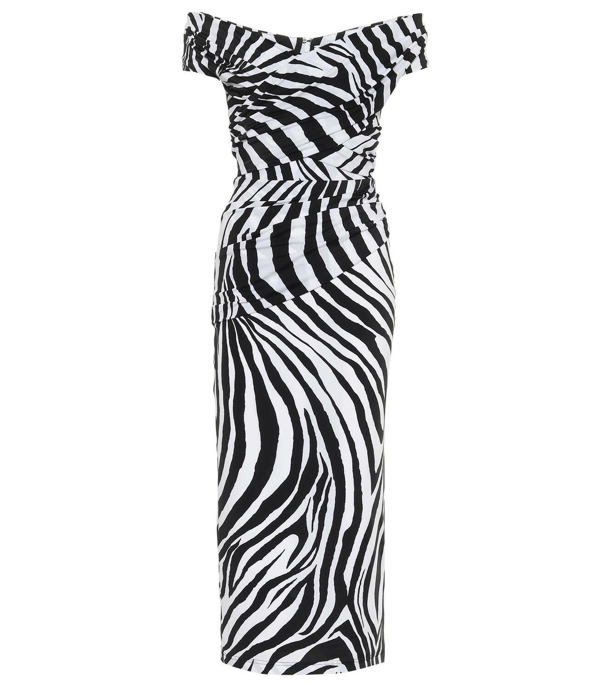 Halpern Off-shoulder zebra-print midi dress