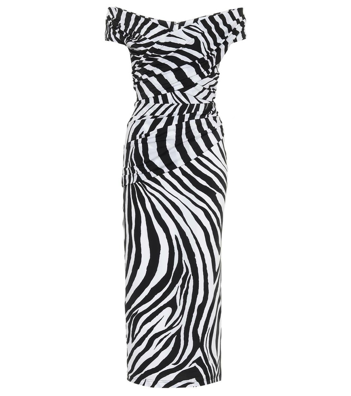 Photo: Halpern Off-shoulder zebra-print midi dress