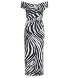 Halpern Off-shoulder zebra-print midi dress