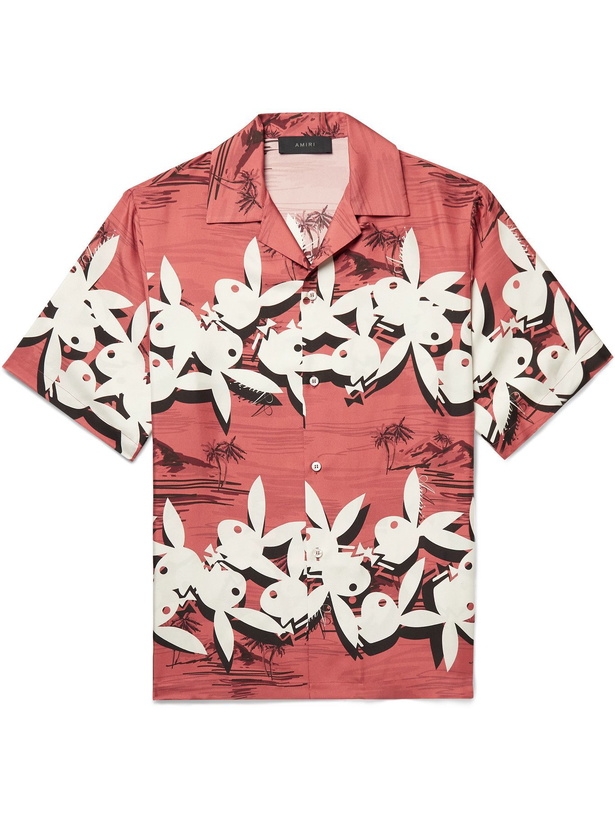 Photo: AMIRI - Playboy Camp-Collar Printed Silk-Twill Shirt - Pink