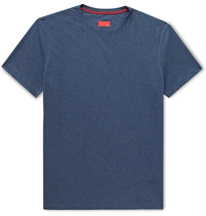 Photo: Isaia - Mélange Silk and Cotton-Blend Jersey T-Shirt - Blue