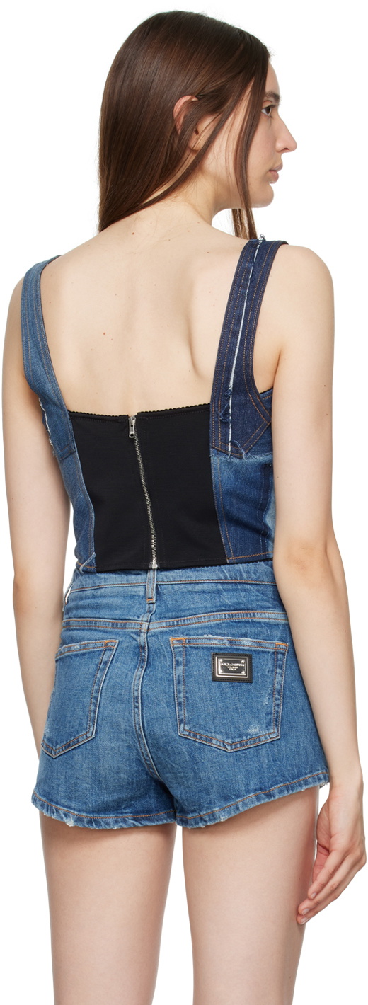 Dolce & Gabbana Blue Patchwork Corset