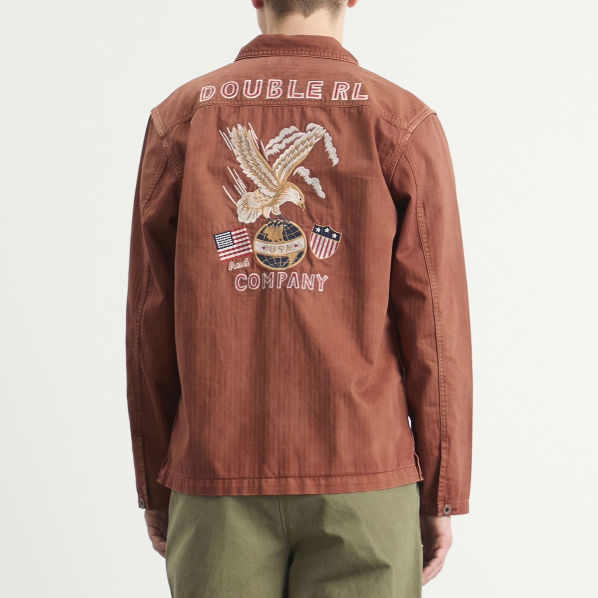 RRL Men's Embroidered Herringbone Overshirt in Brick RRL