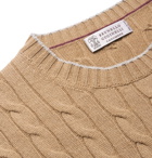 Brunello Cucinelli - Contrast-Tipped Cable-Knit Cashmere Sweater - Men - Beige