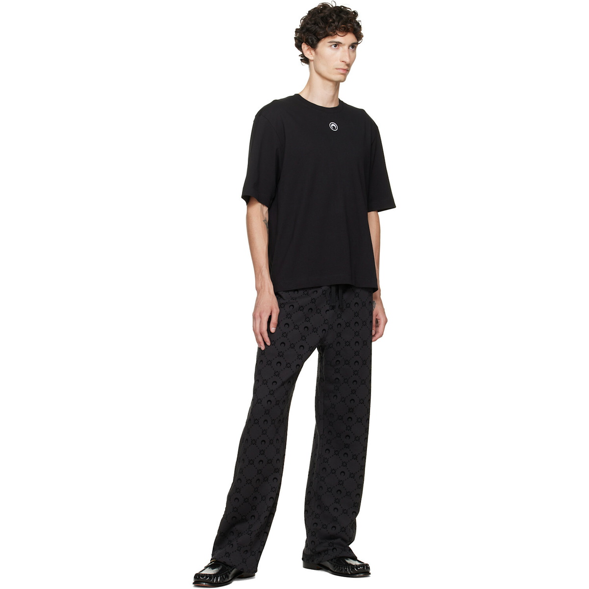 Marine Serre Black Moonogram Flocked Fleece Sweatpants