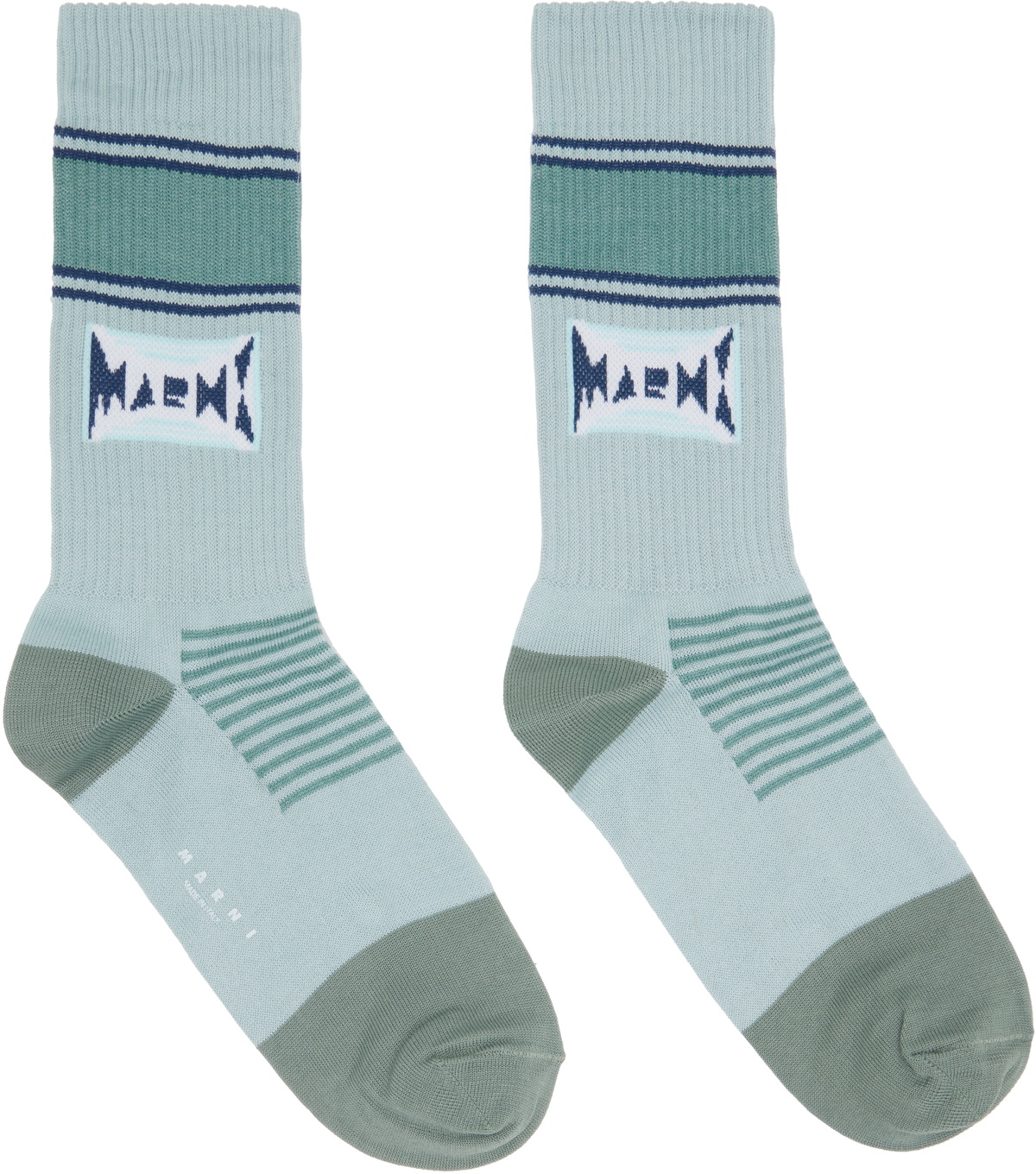 Marni Blue Cotton Jacquard Logo Socks