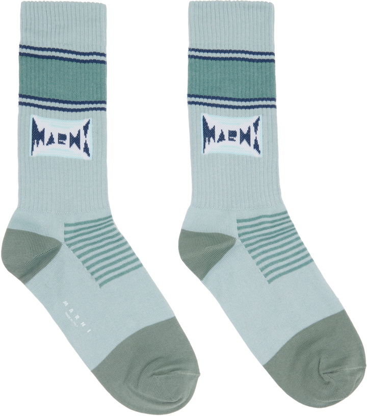 Photo: Marni Blue Cotton Jacquard Logo Socks