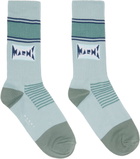 Marni Blue Cotton Jacquard Logo Socks