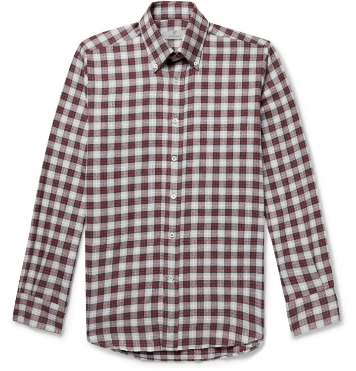 Photo: Canali - Button-Down Collar Checked Cotton Shirt - Red