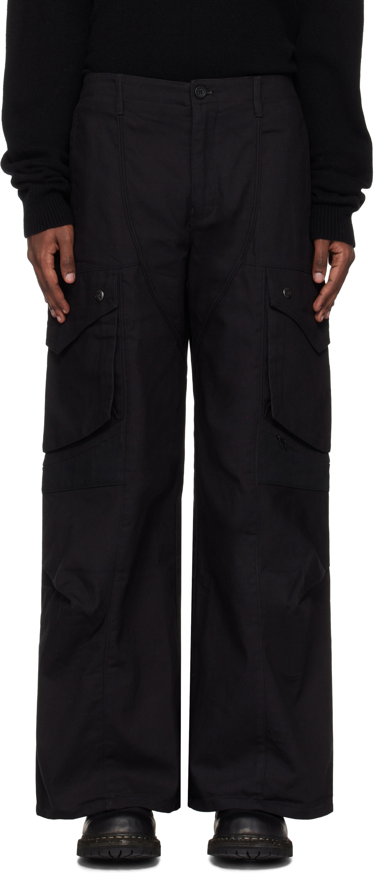 Professor.E Black Parachute Worker Trousers Professor.E