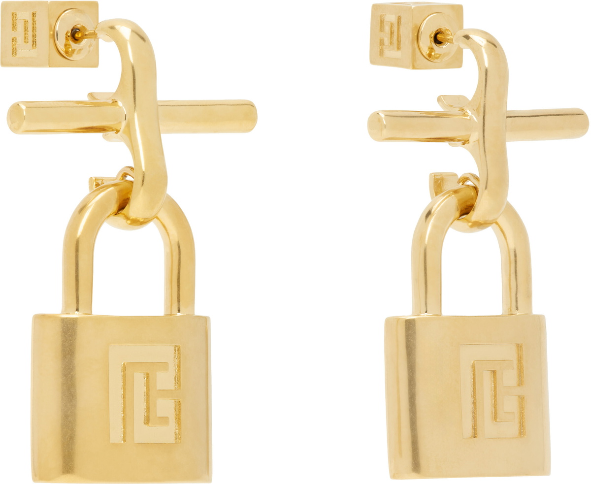 BALMAIN Brass Pulse Padlock Earrings