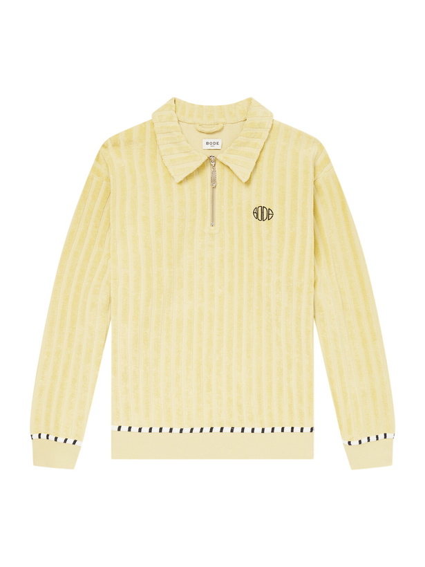 Photo: BODE - Croquet Ground Logo-Embroidered Cotton-Terry Half-Zip Sweater - Yellow
