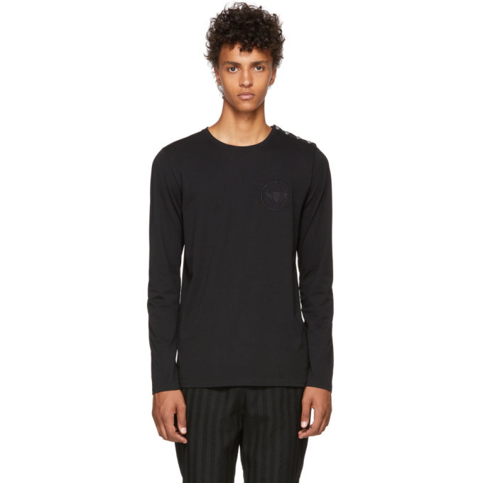 Photo: Balmain Black Long Sleeve Embroidered Logo T-Shirt