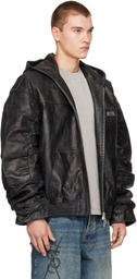 Ksubi Black Slouchy Leather Bomber Jacket