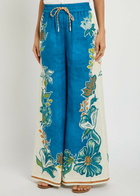 Alemais Luca Floral-print Wide-leg Linen Trousers Blue