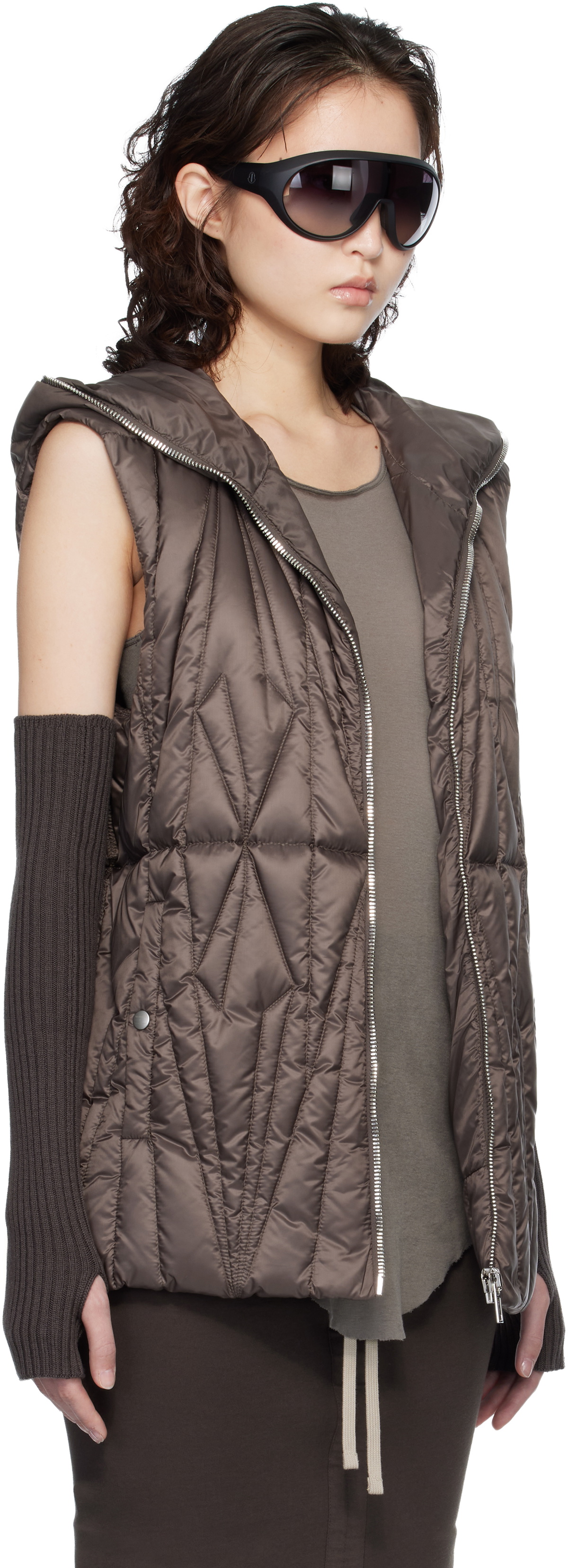 Rick Owens Moncler + Rick Owens Brown Geocamo Ziplock Down Vest