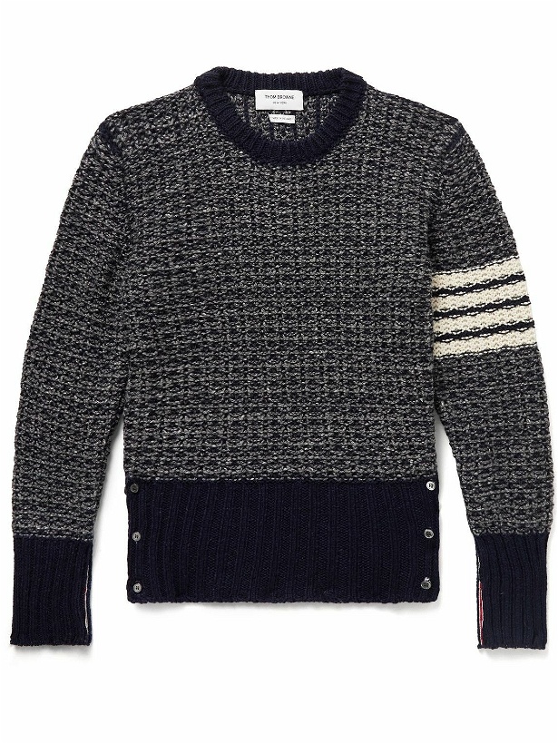 Photo: Thom Browne - Striped Donegal Wool and Mohair-Blend Tweed Sweater - Black
