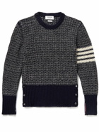 Thom Browne - Striped Donegal Wool and Mohair-Blend Tweed Sweater - Black