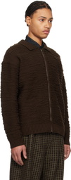 YOKE Brown Random Jacquard Front Zip Cardigan