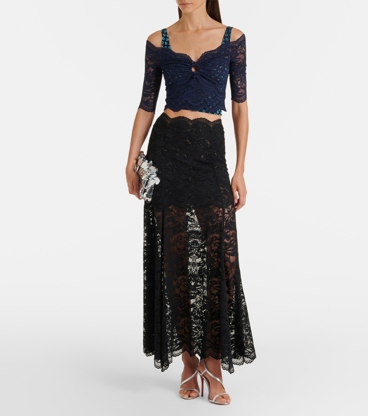 Rabanne Trompe l'œil lace and velvet crop top