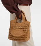 Tod's Logo leather-trimmed raffia tote bag