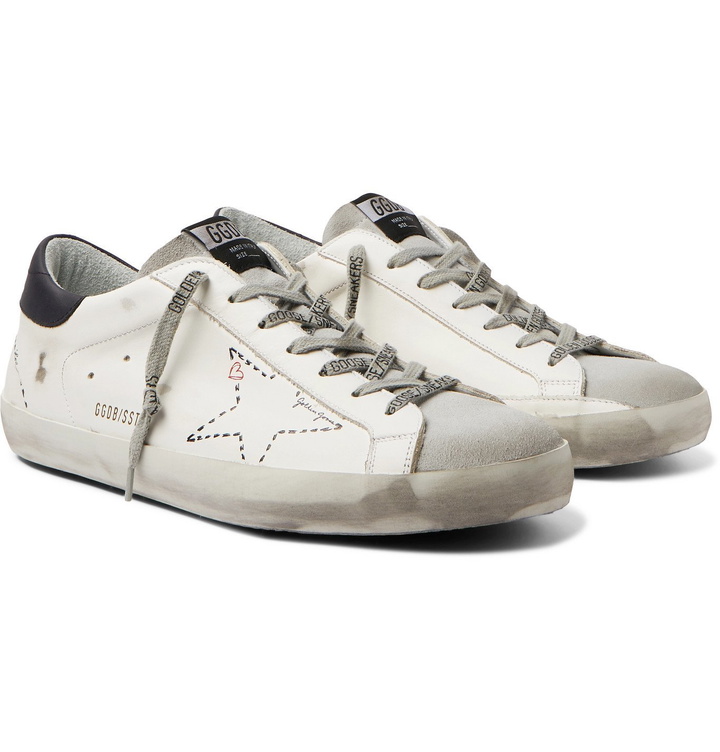 Photo: Golden Goose - Superstar Distressed Leather and Suede Sneakers - White