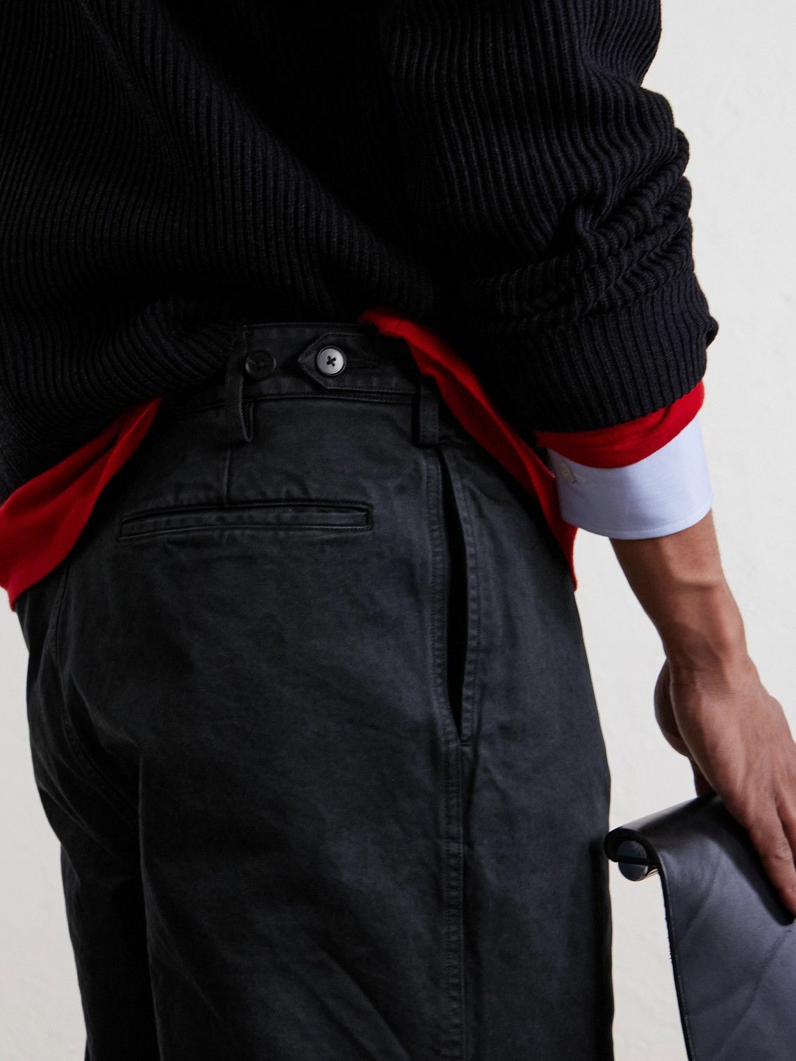 Auralee - Straight-Leg Pleated Cotton Chinos - Black