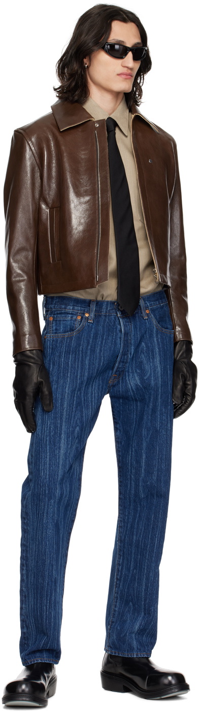 Karmuel Young Brown 2-Way Pocket Leather Jacket