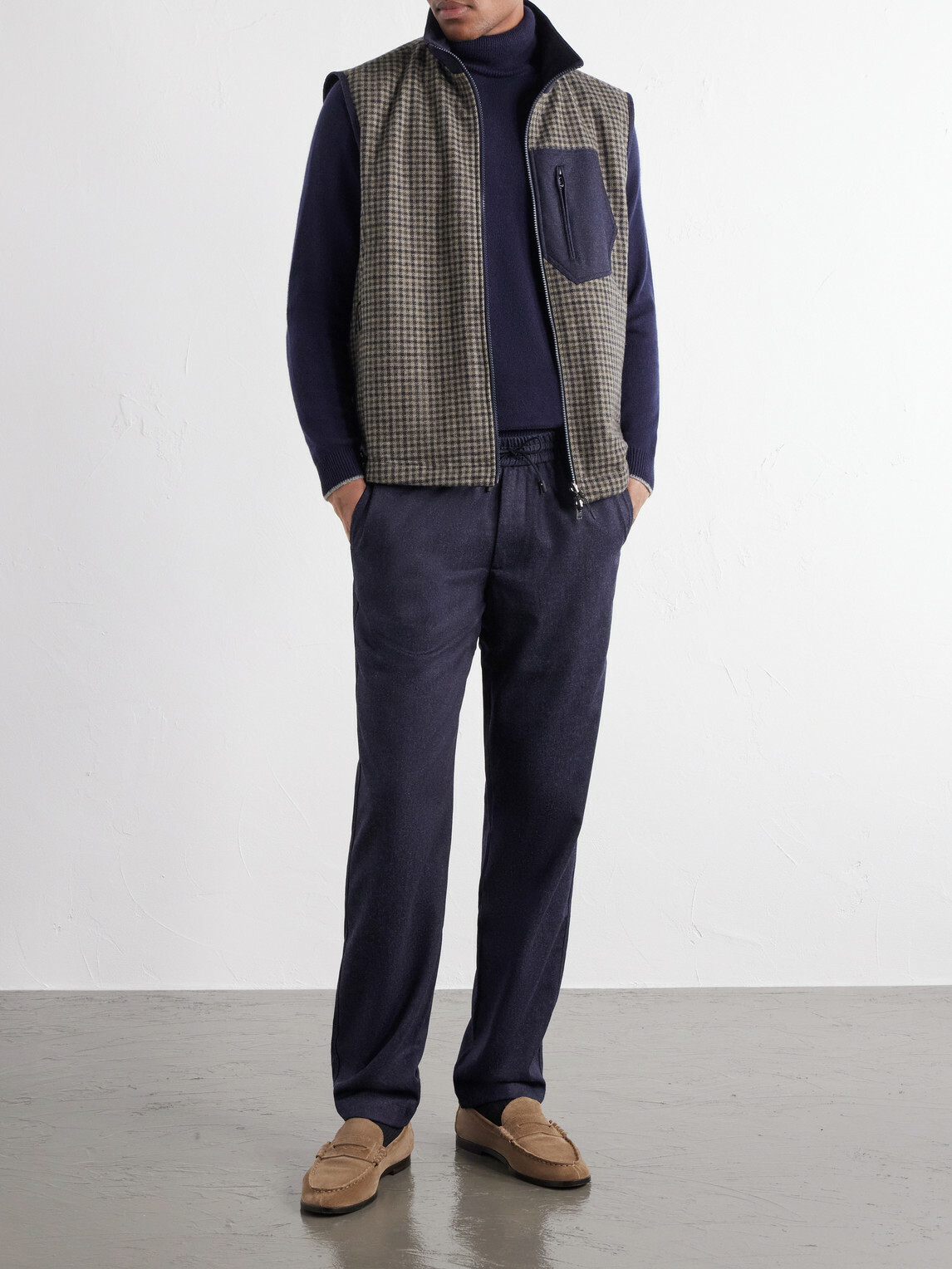 SEASE - Explorer Reversible Checked Virgin Wool and Shell Padded Vest - Blue