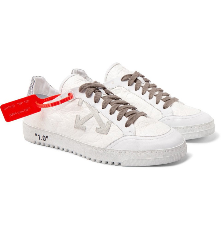 Photo: Off-White - 2.0 Glittered Textured-Leather Sneakers - White
