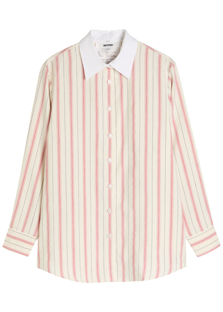 Bettter Linden Striped Silk-blend Shirt White