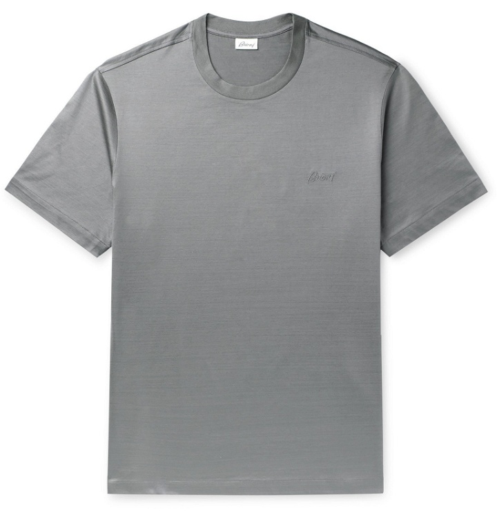 Photo: Brioni - Logo-Embroidered Cotton-Jersey T-Shirt - Gray