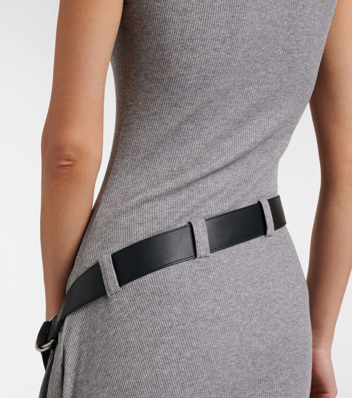 Loewe Belted ribbed-knit draped cotton-blend midi dress