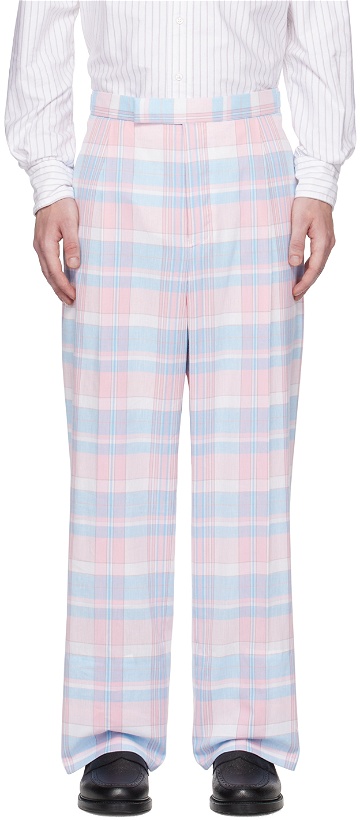 Photo: Thom Browne Pink & Blue Check Trousers