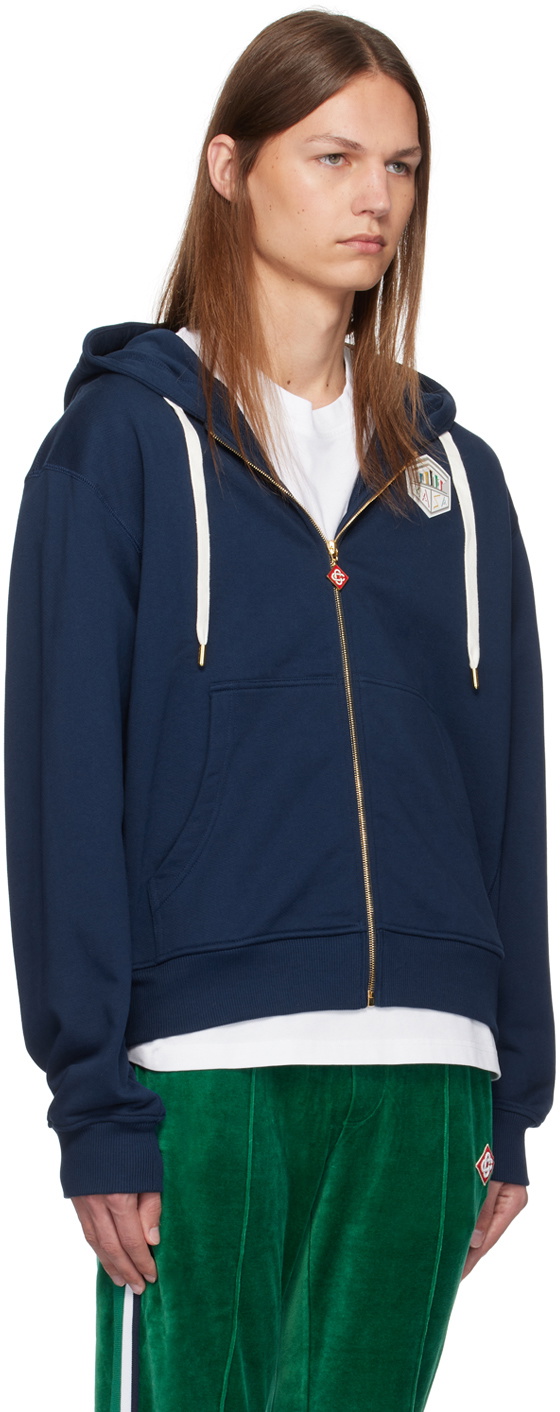 パーカー・フーディ Casablanca Navy Zip Sweatshirt With Embroidered Patches Casablanca Navy Zip Sweatshirt With Embroidered Patches In