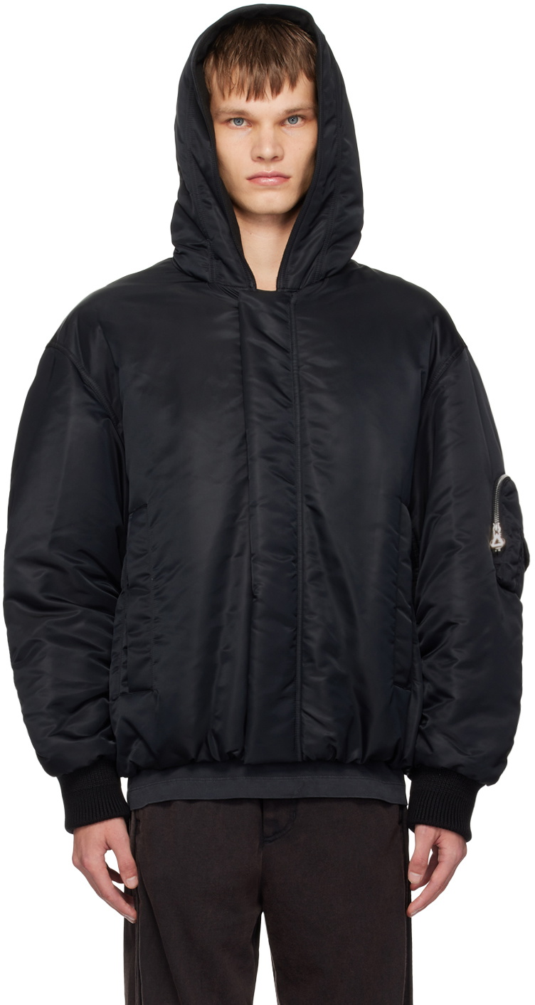 Solid Homme Black Hooded Bomber Jacket
