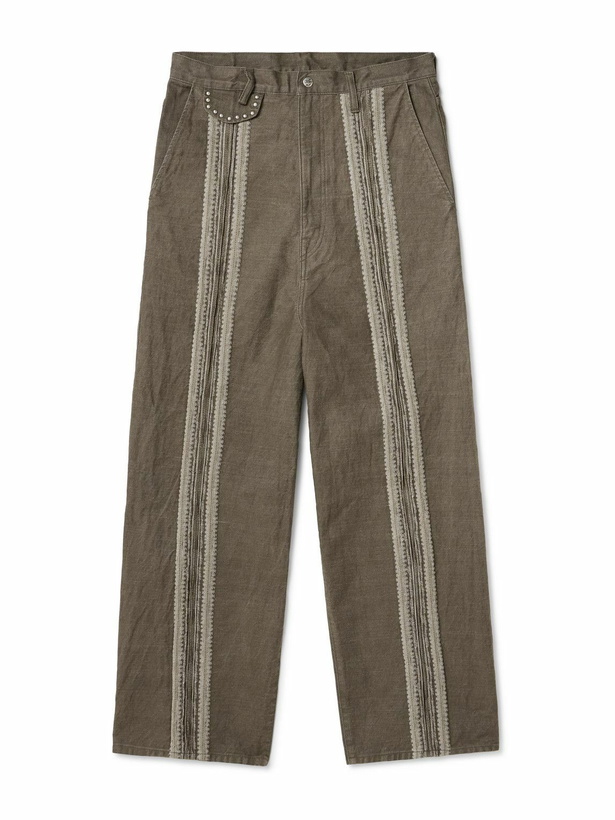 Photo: KAPITAL - Wide-Leg Studded Jacquard Jeans - Green